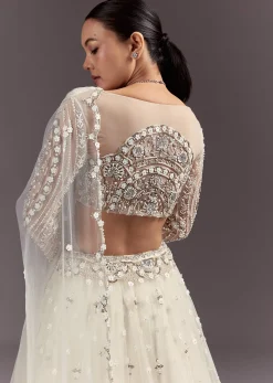 White Net Lehenga Set With Embellished Blouse And Dupatta