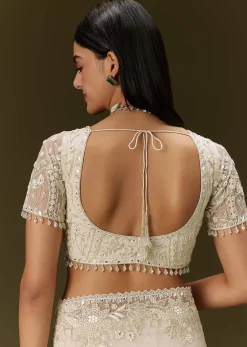 White Net Saree With All Over Heavy Embroidery