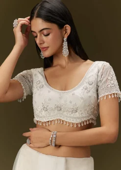 White Net Saree With All Over Embroidery