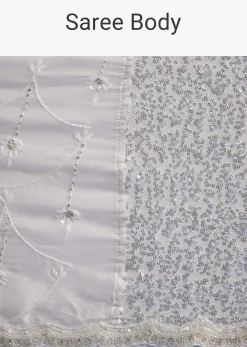 White Net Sequins Saree with Scalloped Embroidered Border