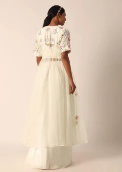 White Organza Jacket And Silk Lehenga Set With Embroidered Detail