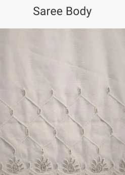 White Organza Saree With Beads And Stone Scallop Border And Unstitched Blouse