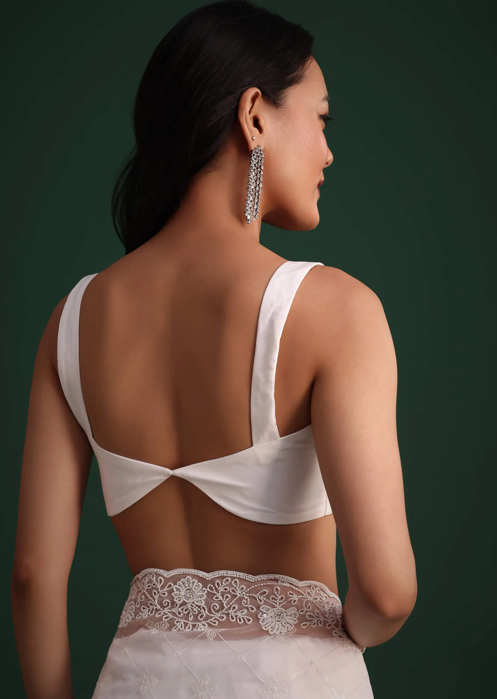 White Organza Saree With Cutdana And Sequin Embroidery