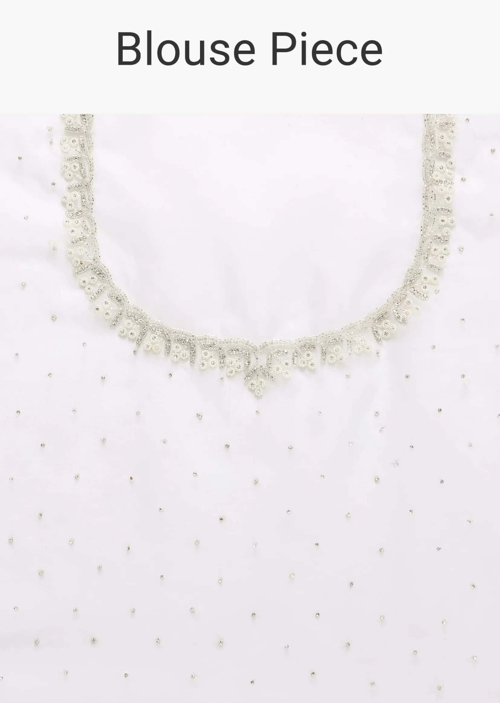 White Organza Saree With Scallop Cutdana Border And Unstitched Blouse Piece