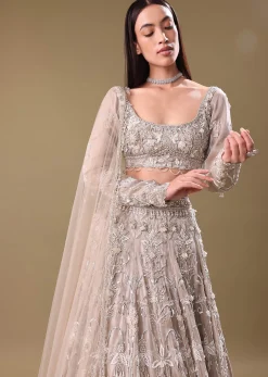 White Oyester Hand Embroidered Lehenga And Blouse Set