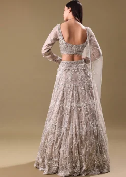 White Oyester Hand Embroidered Lehenga And Blouse Set