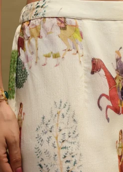 White Printed Georgette Crop Top And Sharara Set