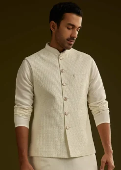 White Rayon Kurta Jacket Set
