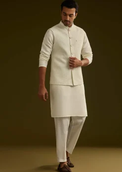 White Rayon Kurta Jacket Set