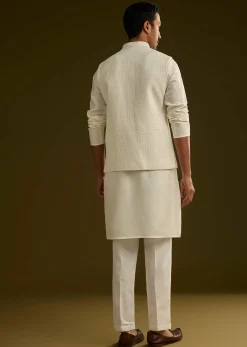 White Rayon Kurta Jacket Set