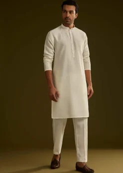 White Rayon Kurta Jacket Set