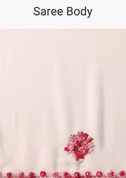 White Saree With Floral Embroidery And Unstitched Blouse Piece