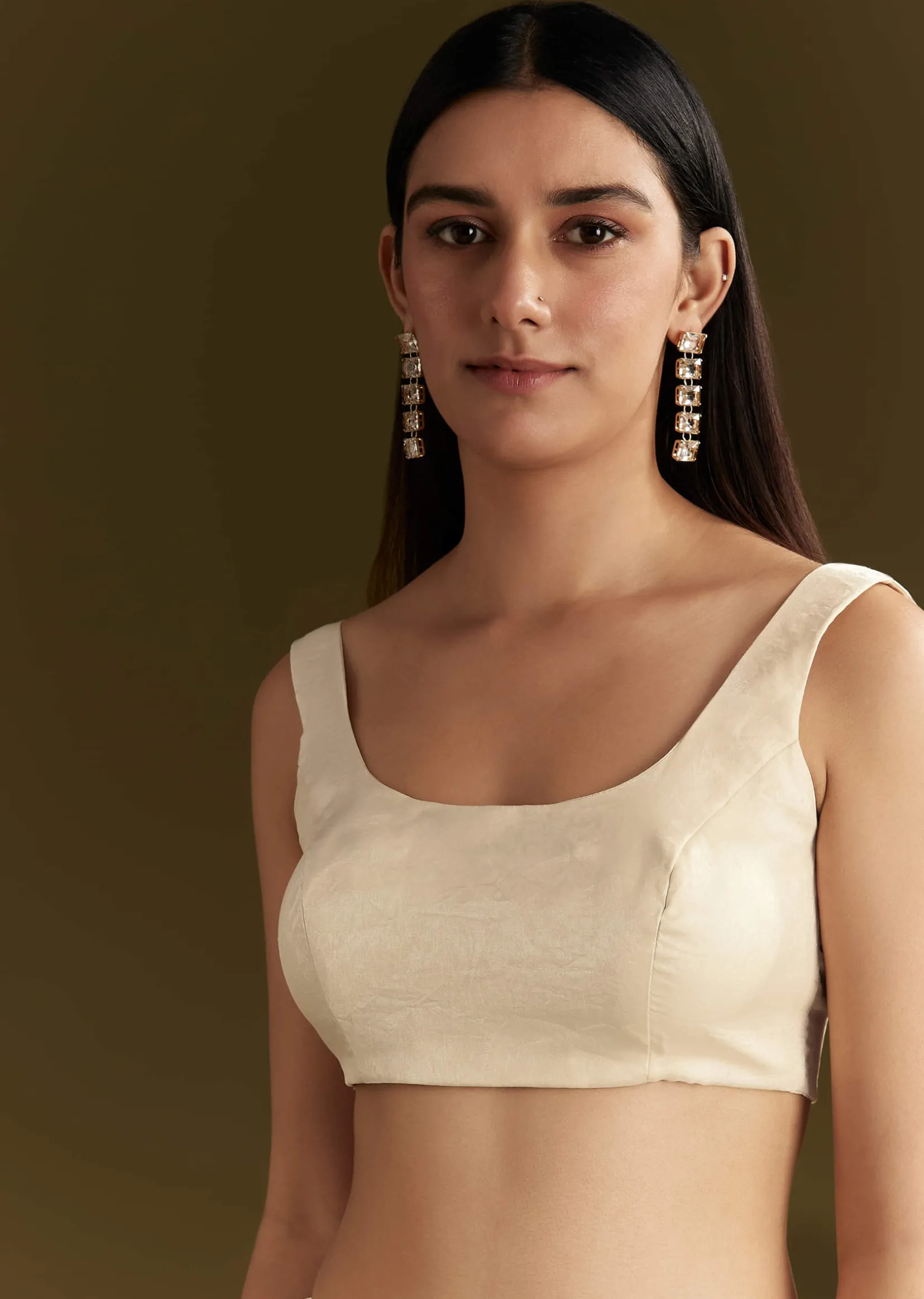 White Satin Embroidered Saree With Gota Patti Work