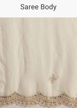 White Satin Embroidered Saree With Gota Patti Work
