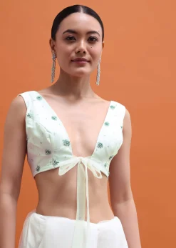 White Sequin Embellished Saree With Unstitched Blouse