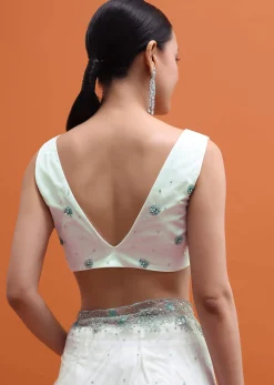 White Sequin Embellished Saree With Unstitched Blouse