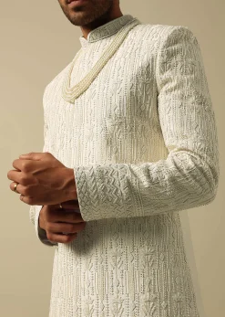 White Sherwani with Exquisite Heavy Embroidery