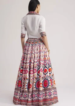 White Shirt With Vibrant Printed Skirt