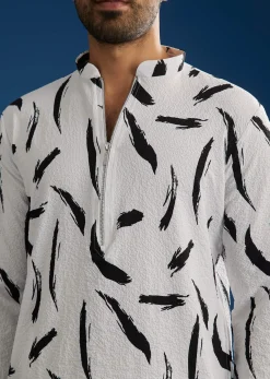 White Silk Kurta Set With Abstract Prints