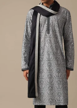 White Silk Kurta Set With Dupatta And Resham Work