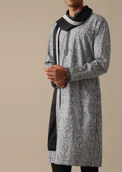 White Silk Kurta Set With Dupatta And Resham Work