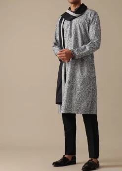 White Silk Kurta Set With Dupatta And Resham Work