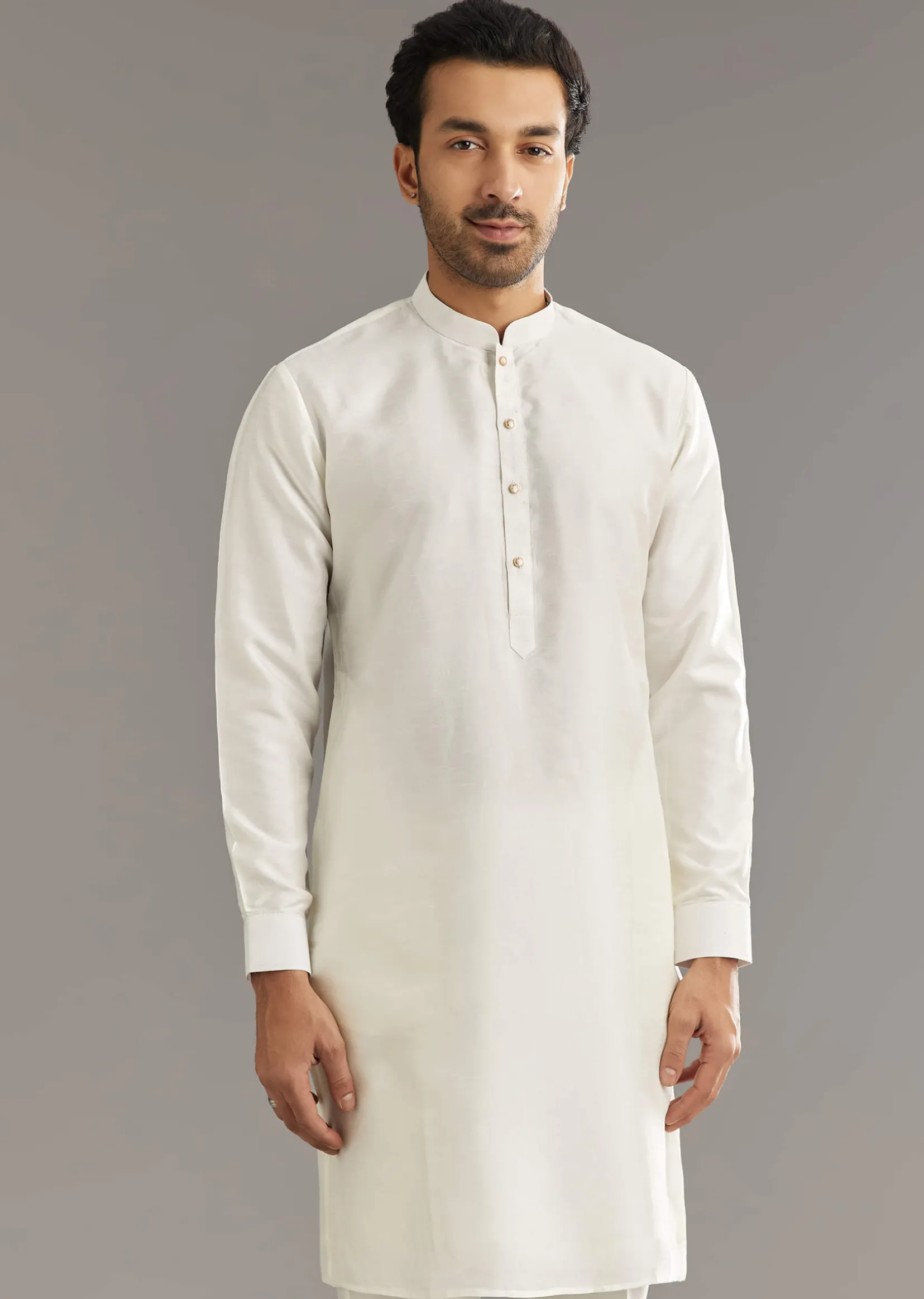 White Silk Kurta Set With Black Dori And Zardosi Jacket