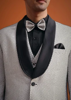 White Terry Rayon Textured Tuxedo Set