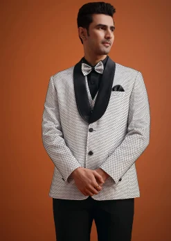 White Terry Rayon Textured Tuxedo Set