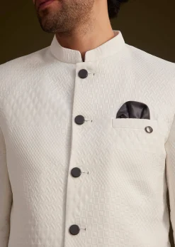 White Textured Jodhpuri Suit With Black Trouser