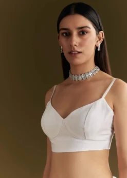 White Tissue Embroidered Saree With Scallop Border