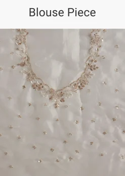White Tissue Embroidered Saree With Scallop Border