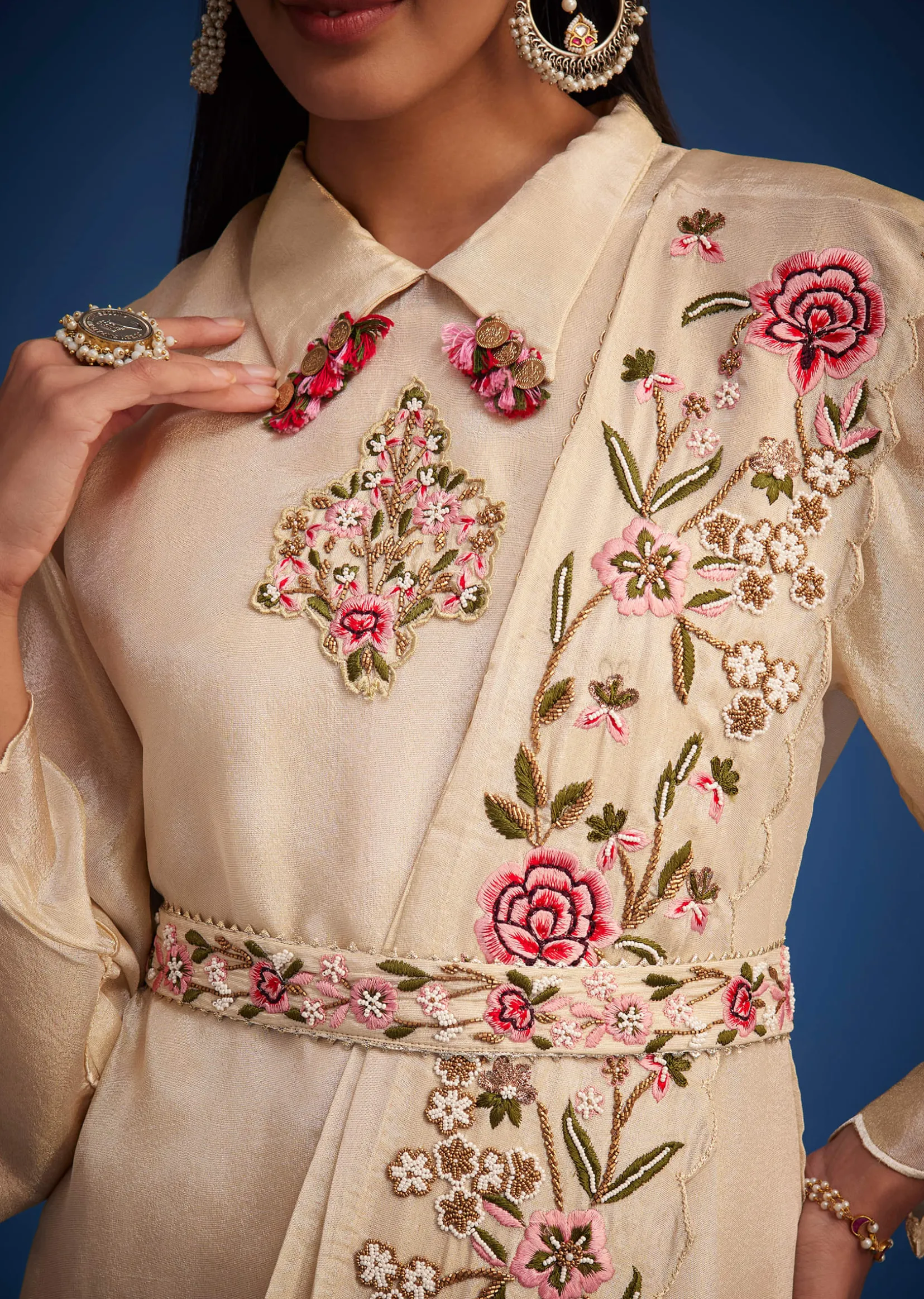 White Tissue Embroidered Dhoti Set