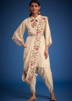 White Tissue Embroidered Dhoti Set