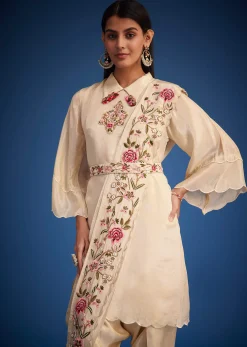 White Tissue Embroidered Dhoti Set