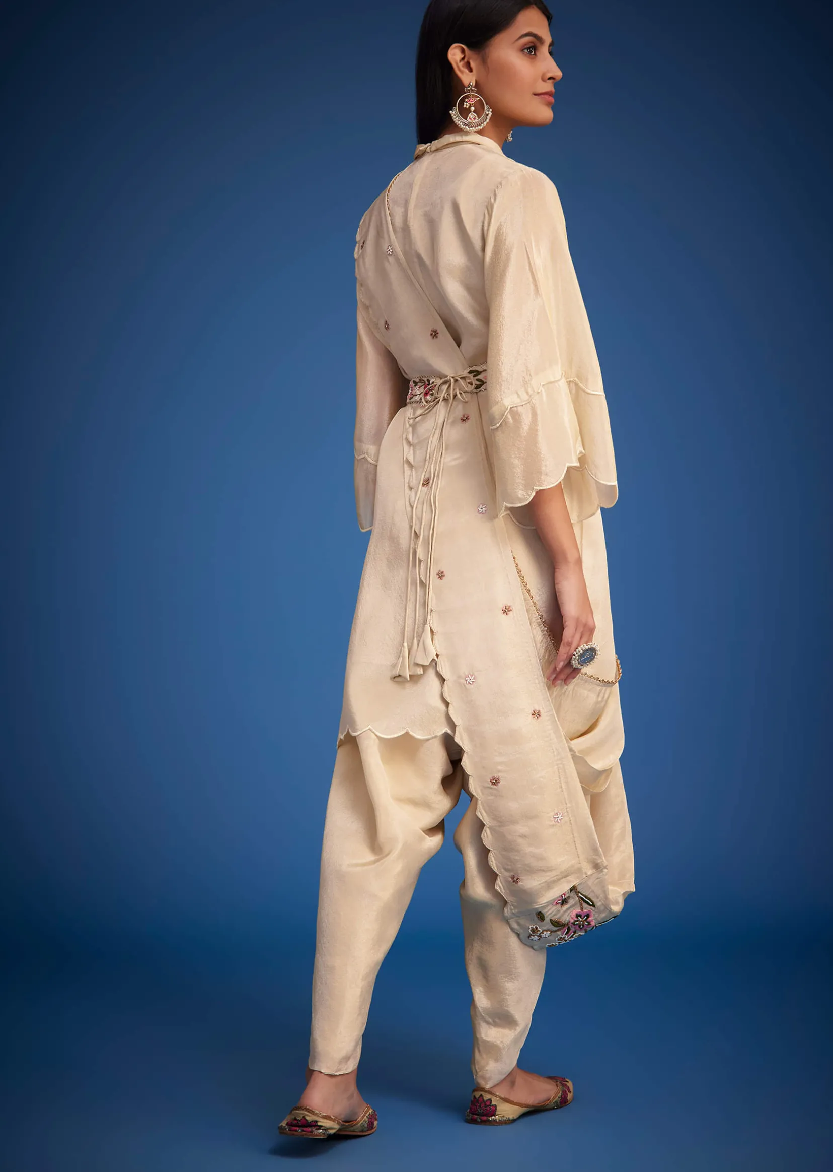 White Tissue Embroidered Dhoti Set