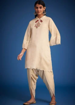 White Tissue Embroidered Dhoti Set