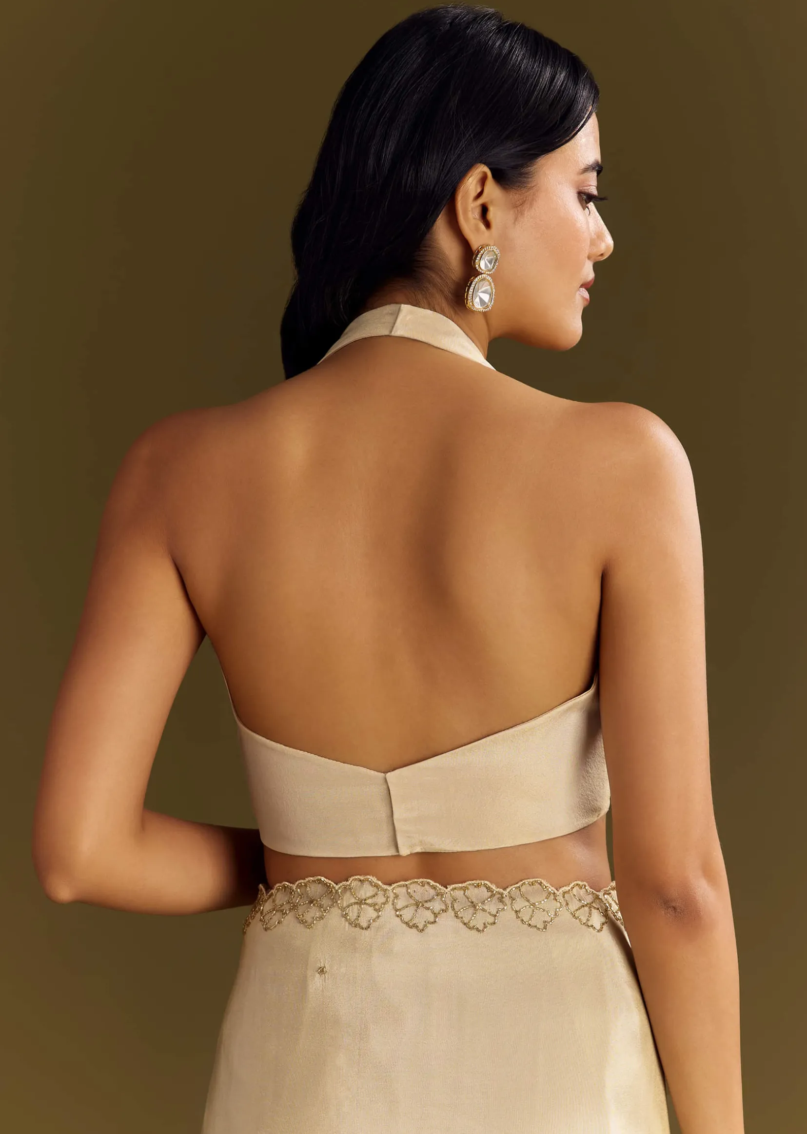 White Tissue Saree With Cutdana And Beads Scallop Border