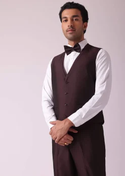 Wine Blazer And Pant Set In Terry Rayon Fabric