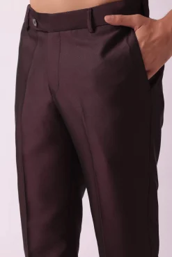 Wine Blazer And Pant Set In Terry Rayon Fabric