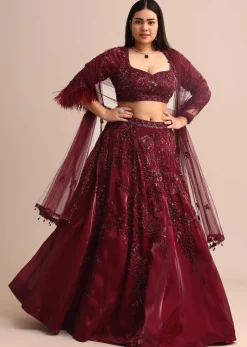 Wine Bridal Lehenga With Dupatta
