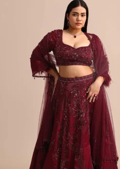 Wine Bridal Lehenga With Dupatta