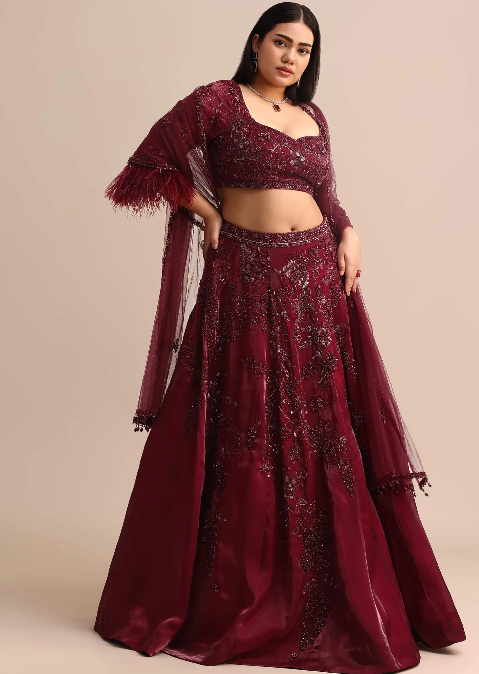 Wine Bridal Lehenga With Dupatta