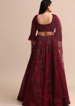 Wine Bridal Lehenga With Dupatta