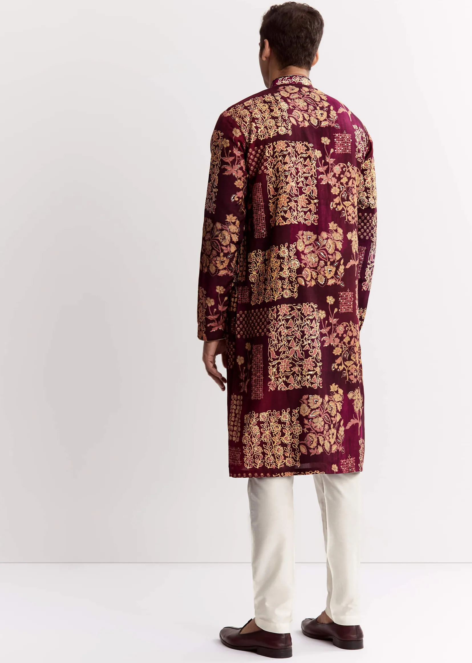 Wine Chanderi Kurta Set With Stone Sequins And Cutdana Work