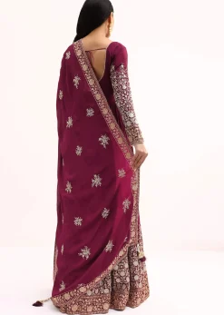 Wine Chinon Anarkali Suit With Zari Work
