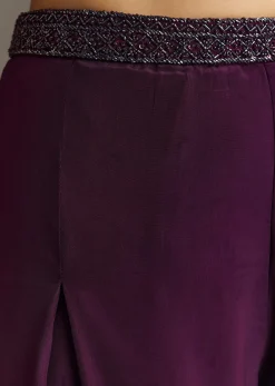 Wine Crepe Crop Top With Embroidered Palazzo And Choker Dupatta