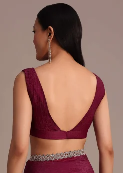 Wine Crushed Tissue Saree With Stone Embellished Border