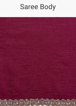 Wine Crushed Tissue Saree With Stone Embellished Border