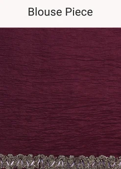 Wine Crushed Tissue Saree With Stone Embellished Border